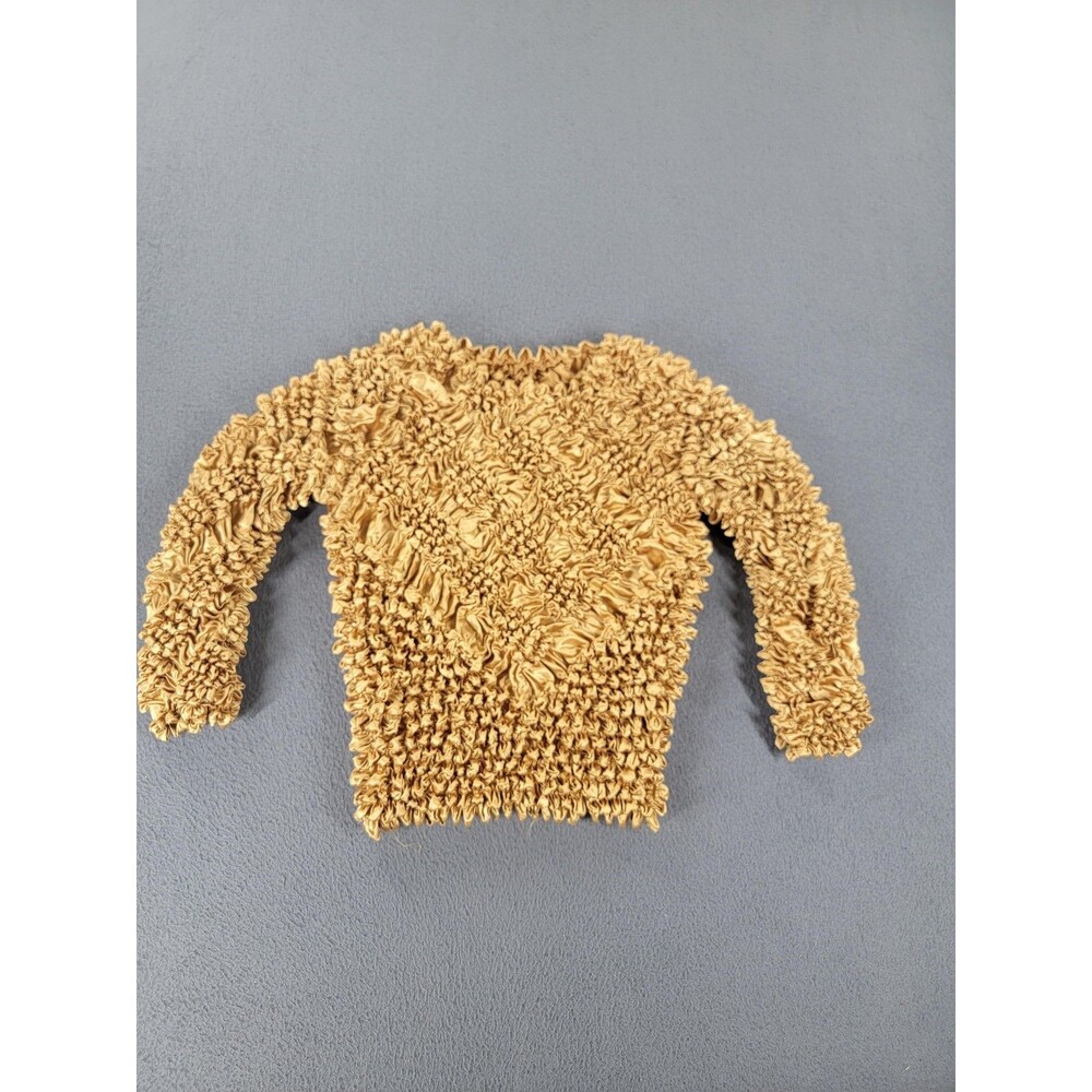 Textured Gold Sweater Womens One Size Long Sleeve Pullover Shiny Crinkle y2k
